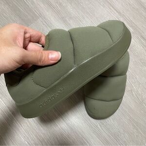 Adidas Kids Olive Green Puffer Slip-On Shoes